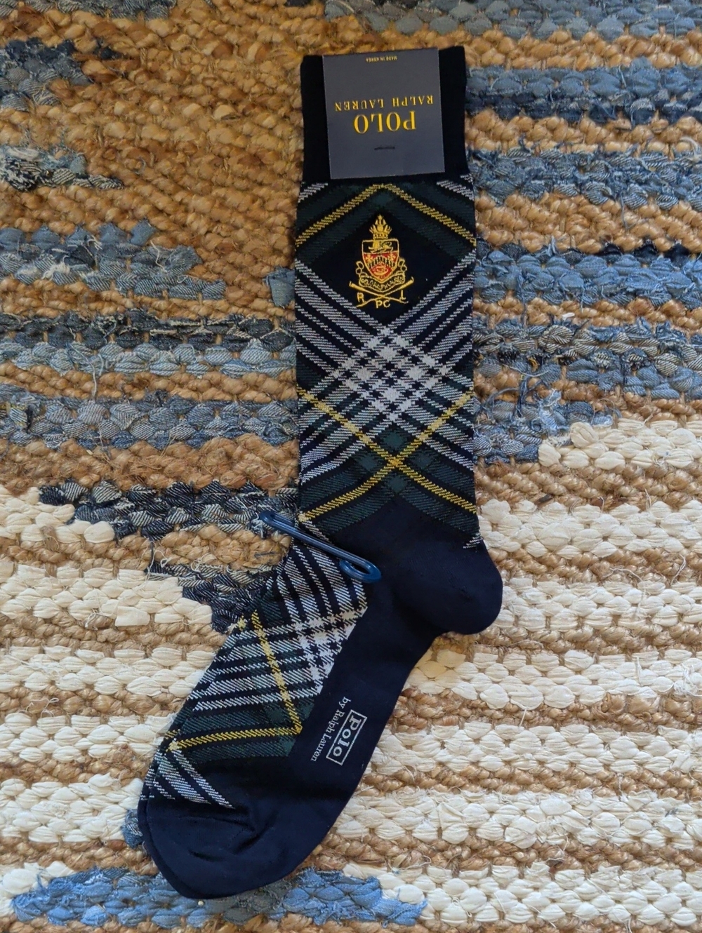 Polo by Ralph Lauren Navy Plaid Dress Socks with Crest